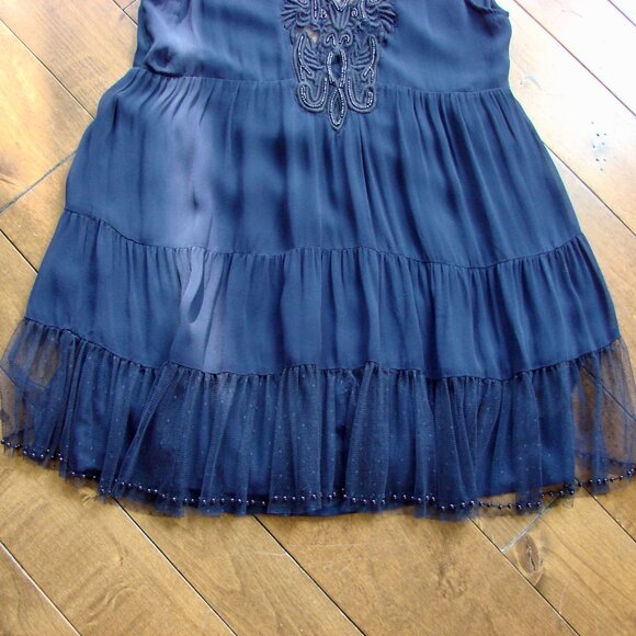 Zara Navy Blue Babydoll Mini Dress Bead Embroidered Fairy Tulle Sleeveless Small - Picture 10 of 13